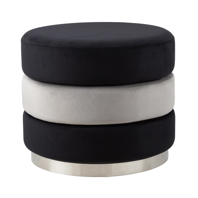 Black & Grey Round Velvet Stool