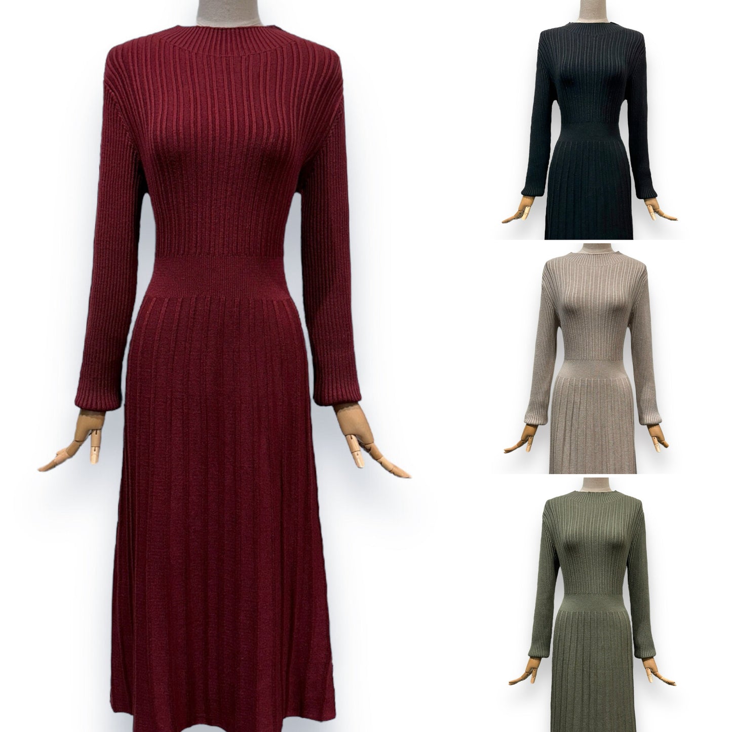 Knitted A Line Stretch Ribbed Knit Dress - 4 Colours