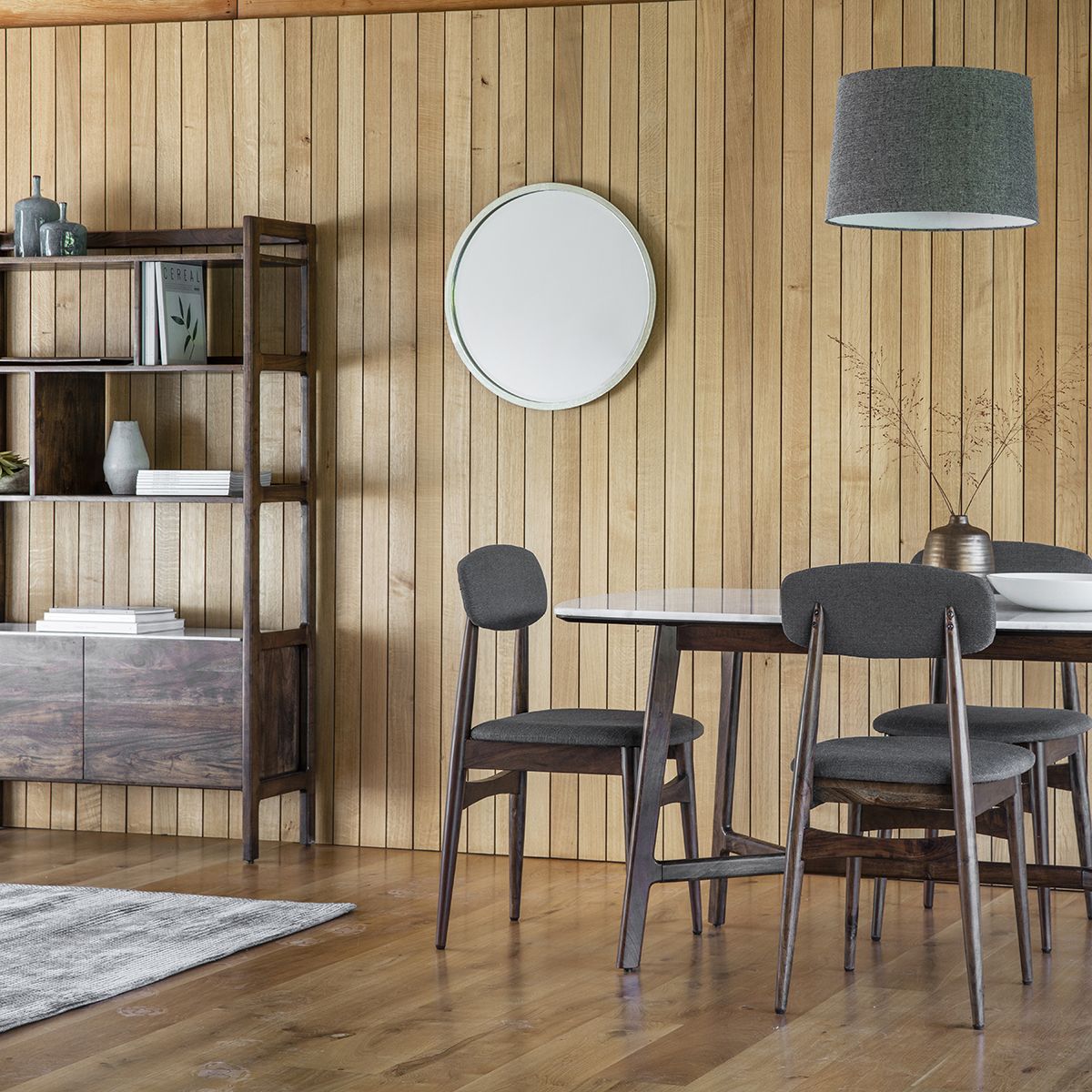 Marello Rectangular Walnut Stained Solid Acacia Dining Table with Marble Top