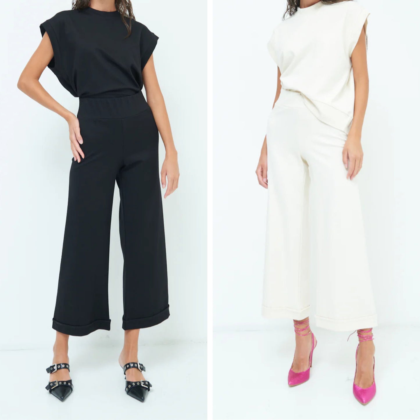 High-waisted wide-leg pants with cuffed hem