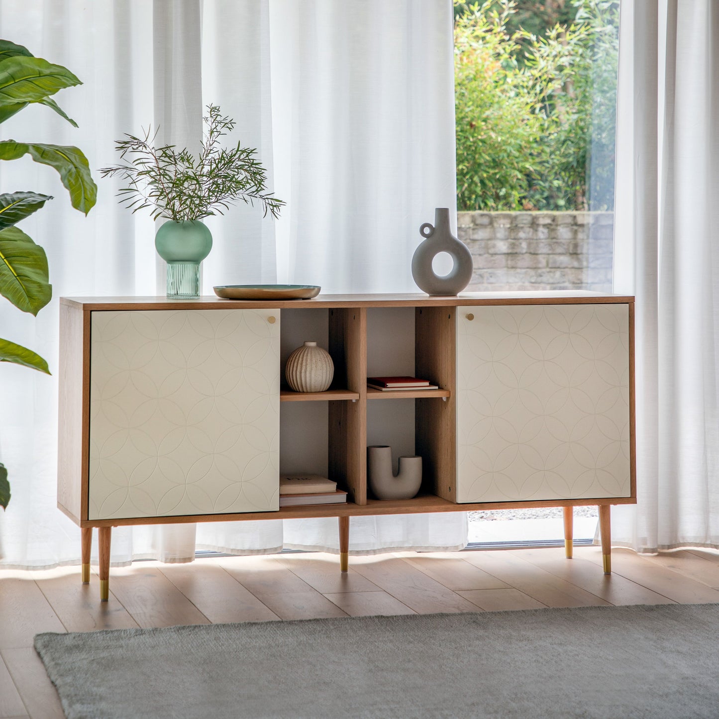 Newton Geo 2 Door Sideboard - Oak/White - 160cm x40cm 79cm