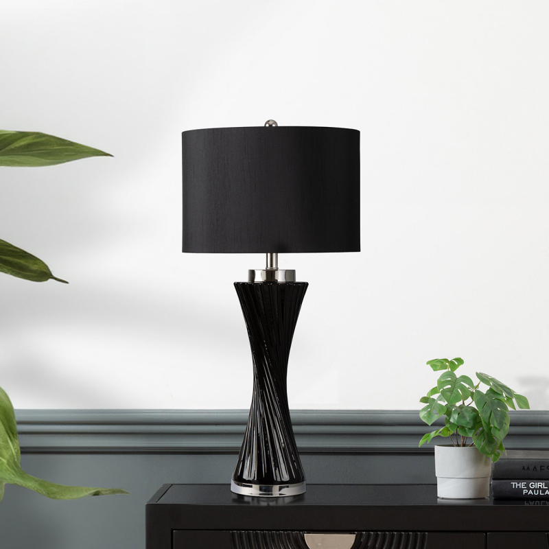Brianna Twisted Glass Tall Table Lamp with Black Shade - 78cm