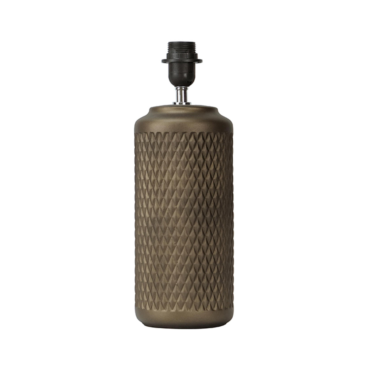 Brown Ceramic Textured Lamp - Beige Linen Shade - 50.5cm