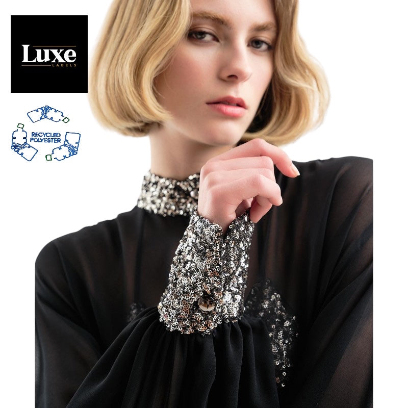Access Fashion Sheer Blouse with Sequin Collar & Cuff