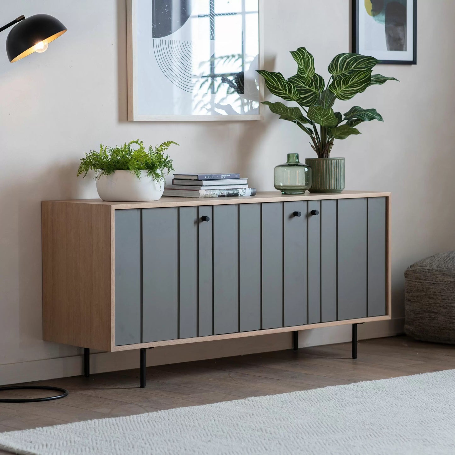 Faro Oak & Grey 3 Door Sideboard - 1500x450x700mm