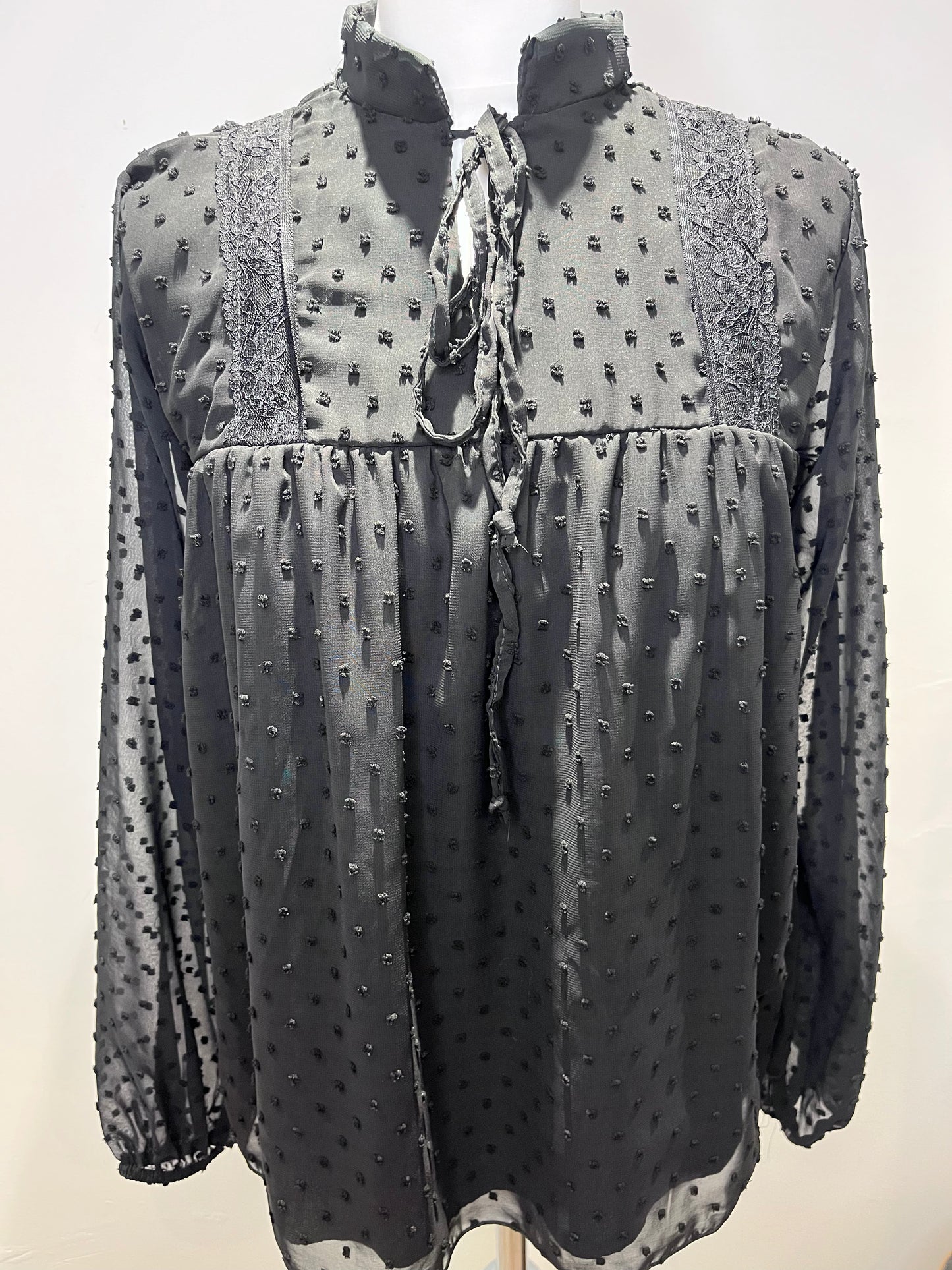 Black Dobby Mesh Blouse