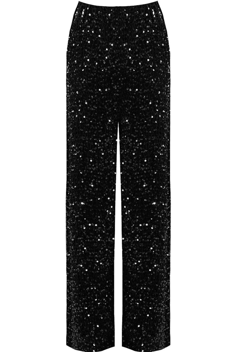 Black Lined Elasticated Waist Sequin Trousers