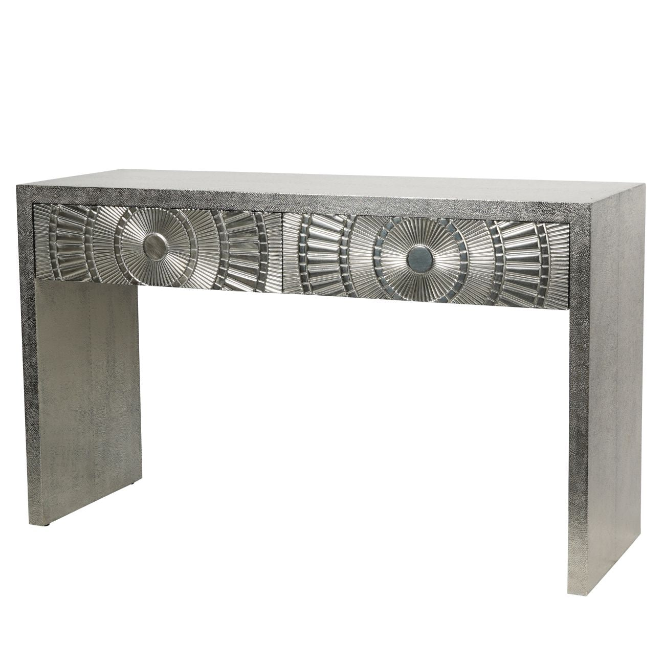 Calido Silver Embossed Metal Console Table