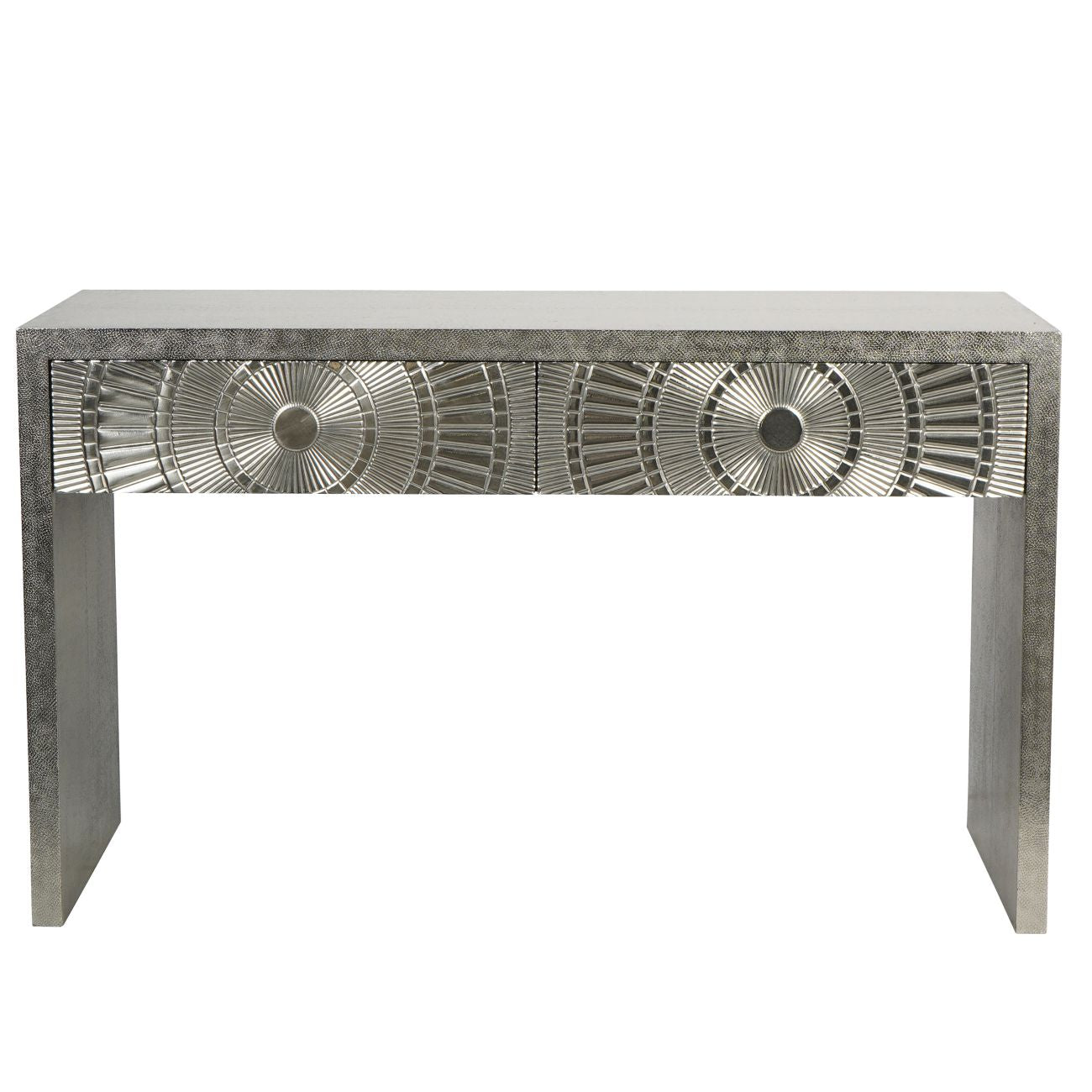 Calido Silver Embossed Metal Console Table