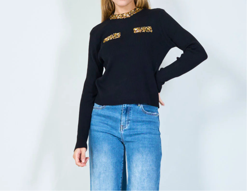 Long-sleeve sweater with sequin accents - 2 Colours