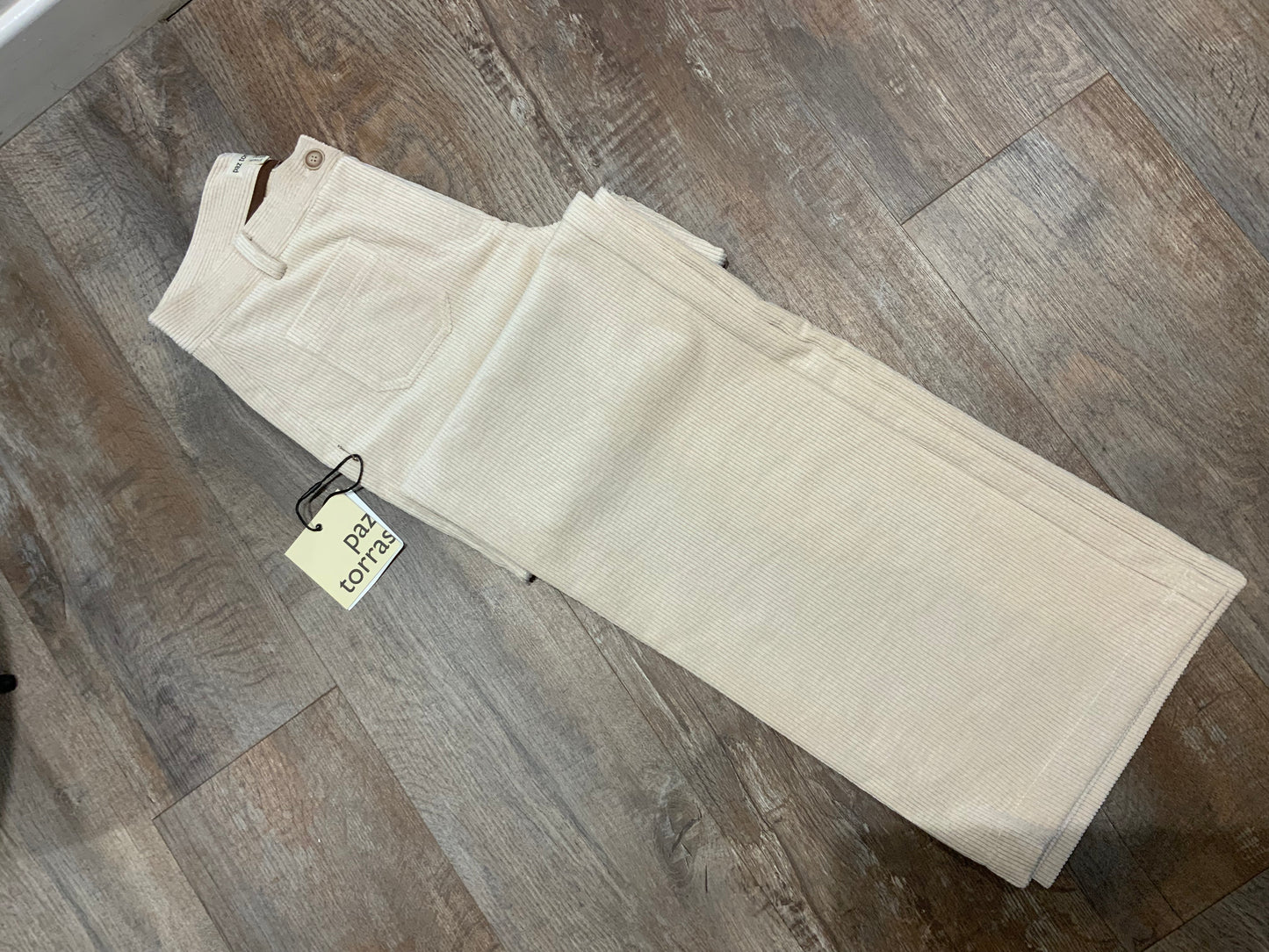 Paz Torras Cream Soft Cord Wide Leg Trousers