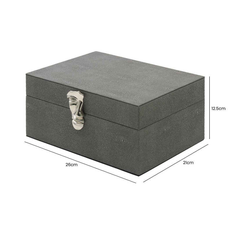 Set 2 Grey Faux Leather Jewellery/Display Boxes - Chrome Face Handles