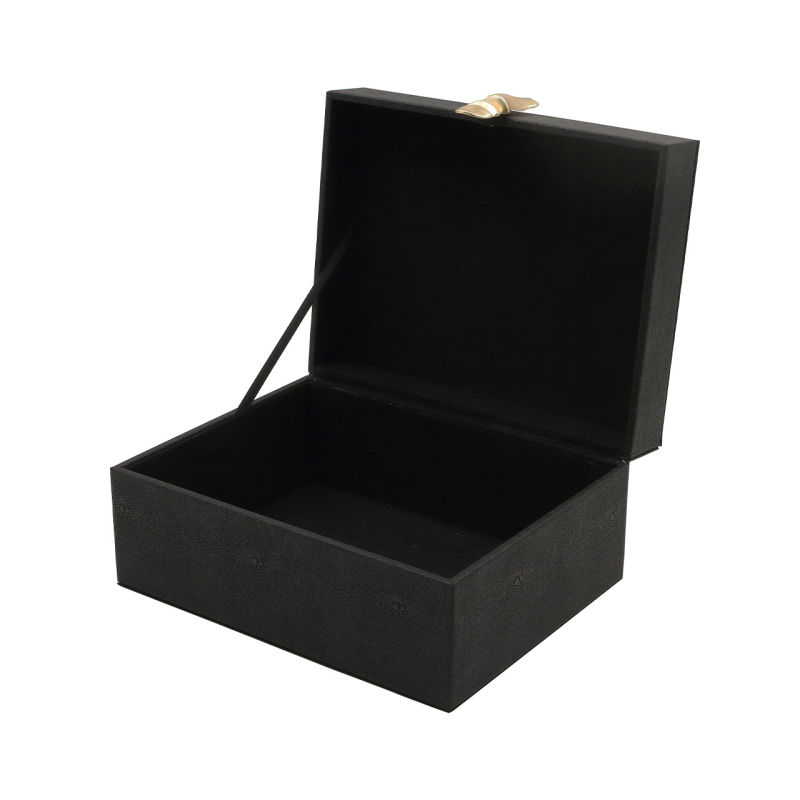Set 2 Matt Black Faux Leather Jewellery/Display Boxes - Gold Face Handles