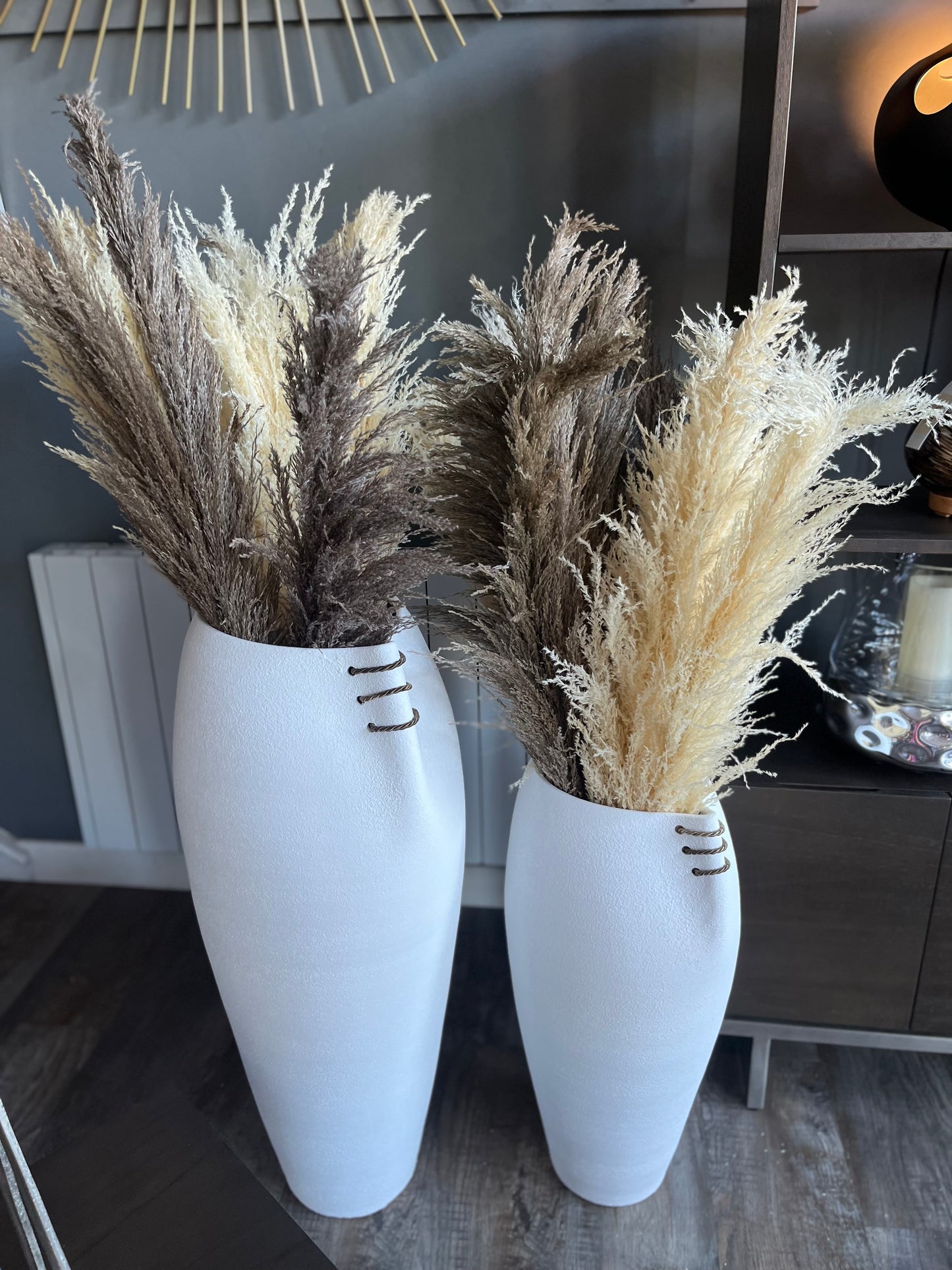 Medium White Stone Effect Ceramic Vase with Rope Accents
