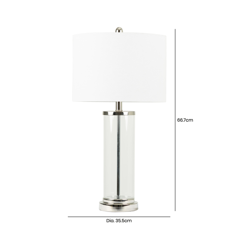 Luna Clear Glass Table Lamp with White Linen Shade - 66.7cm