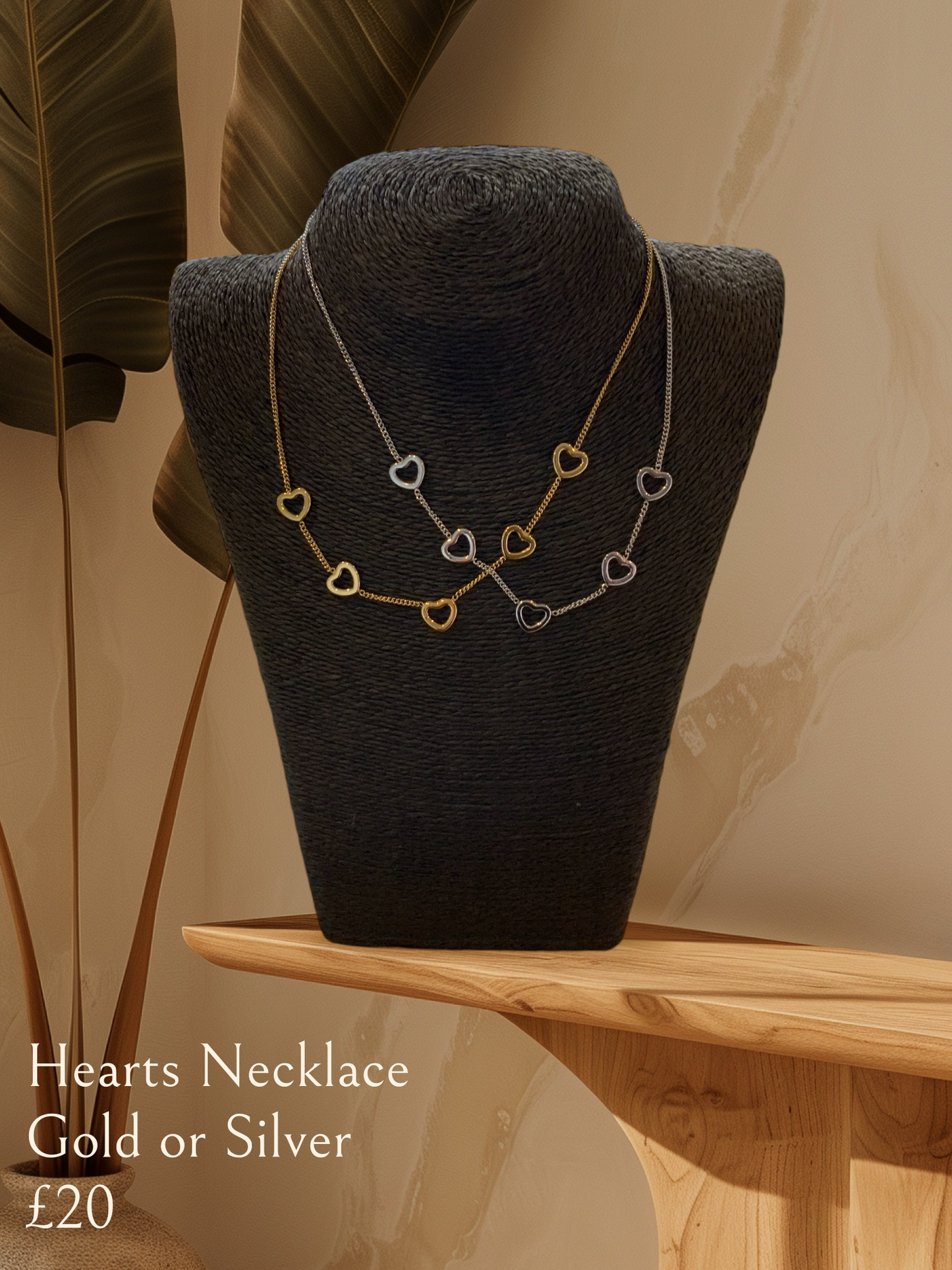 Multi Hearts Short Necklace - Rhodium Silver or Gold