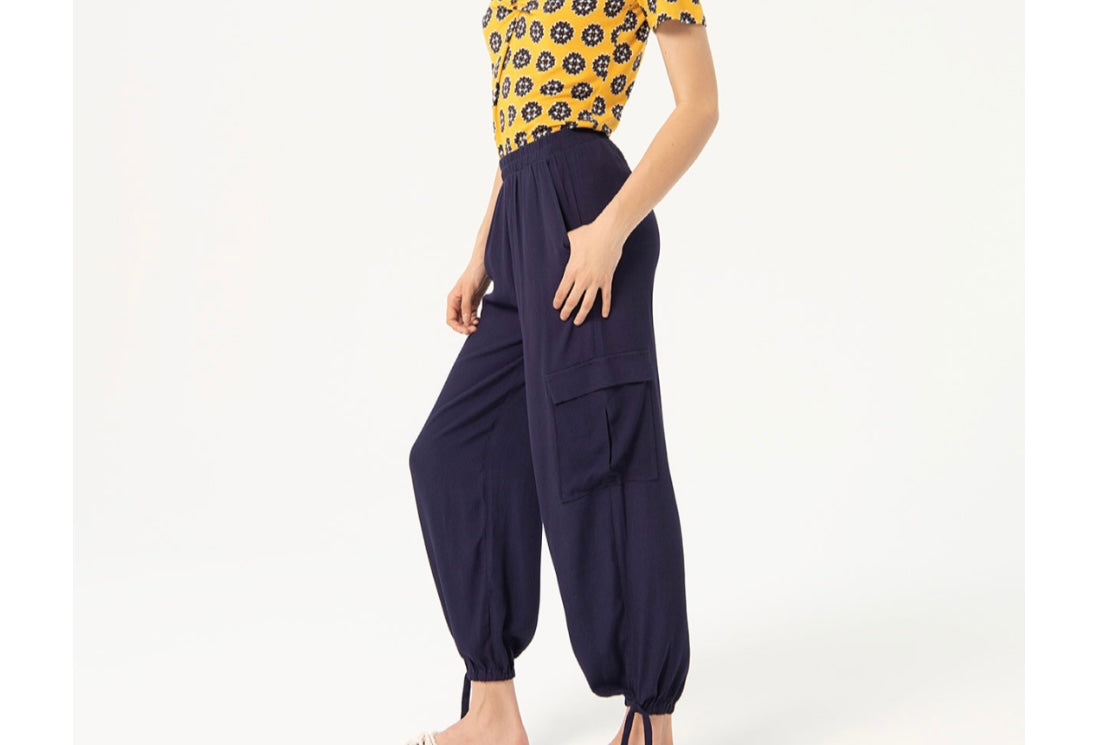 Surkana Tisa Crepe Eco Cargo Trousers with Tie Bottom - 2 Colours