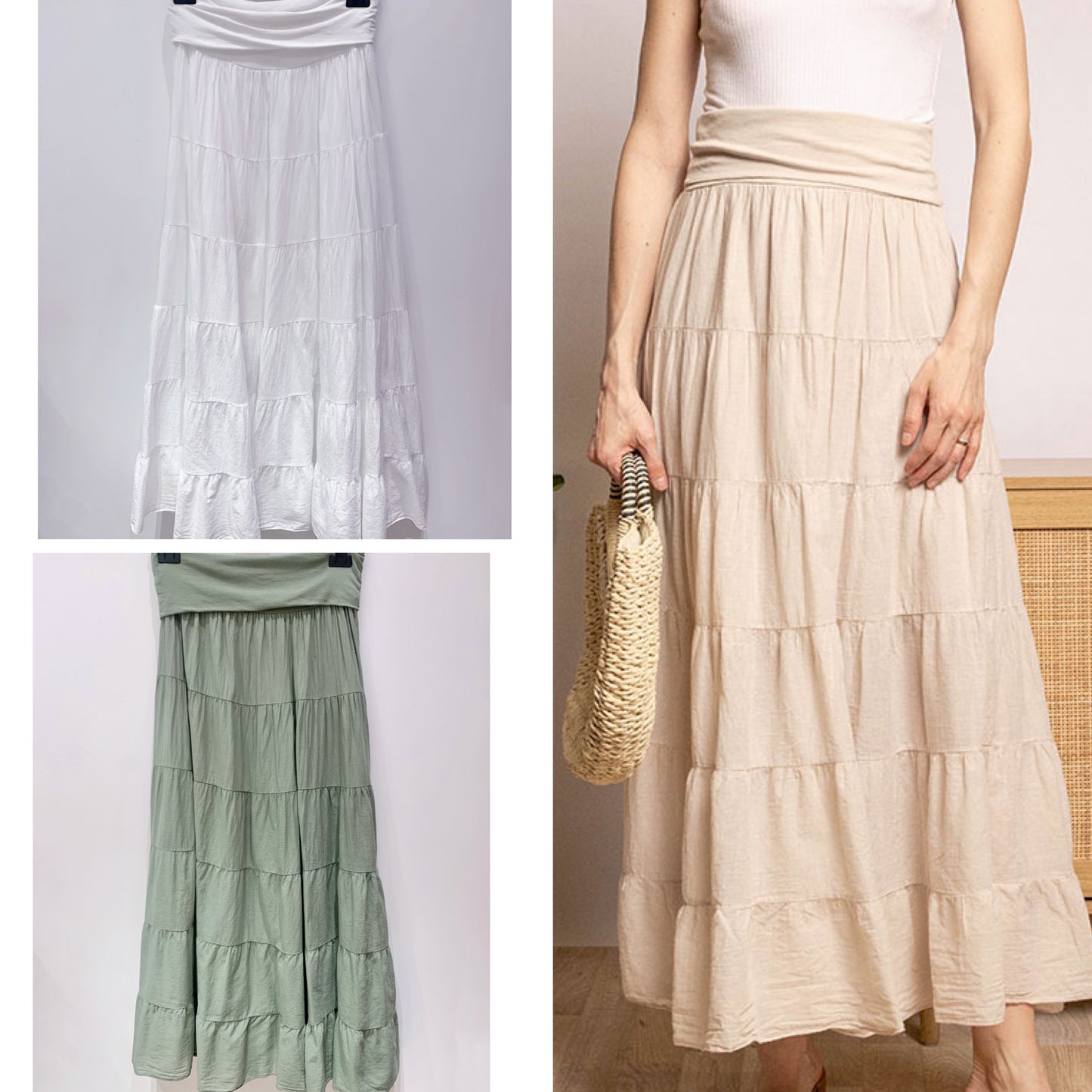 Tiered Cotton Stretch Maxi Skirt