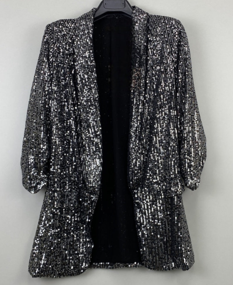 Lightweight Lined Sequin Ruched Sleeve Blazer