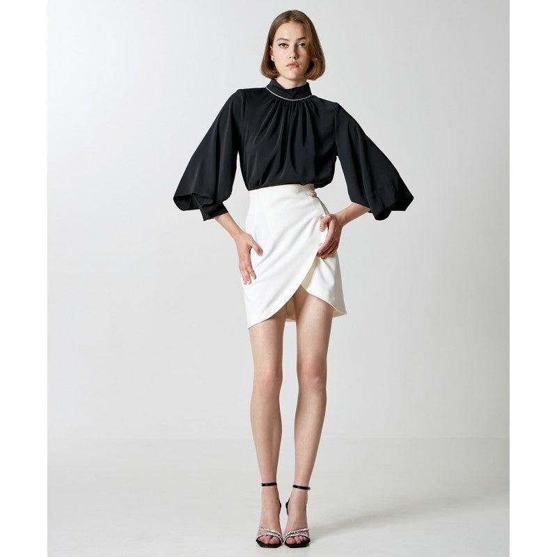 Access Fashion Diamanté Trim Blouson Deep Cuff Blouse