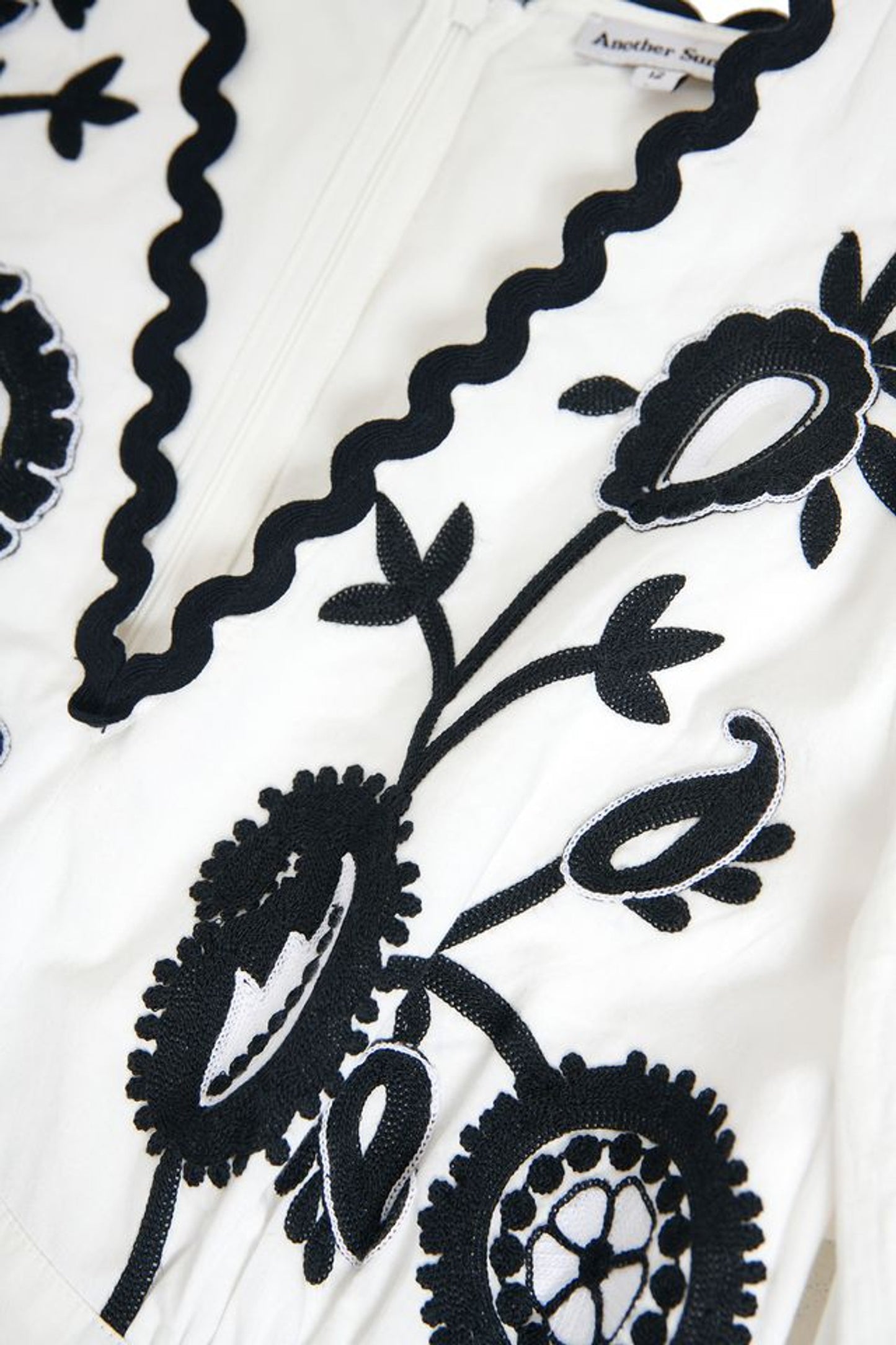 Embroidered Mono Tiered Trim Detail Puff Sleeve Midi Dress