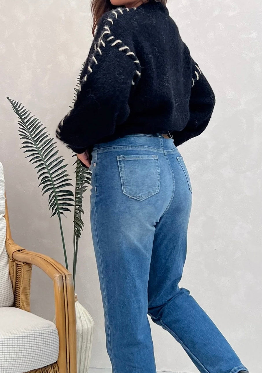 Contrast Stitch Detail Jumper - Black