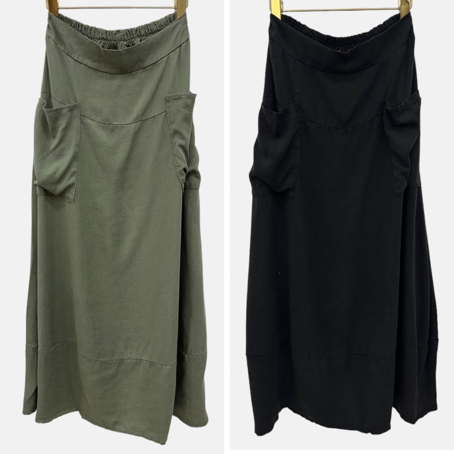 Made in Italy Long stretch Skirt with Feature Side Pockets