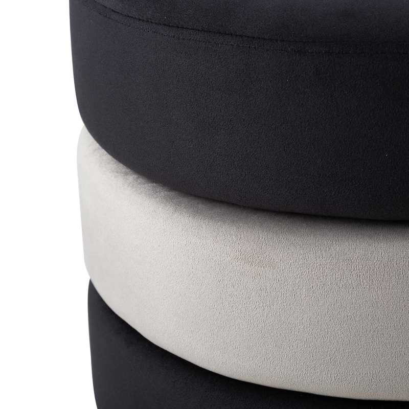 Black & Grey Round Velvet Stool