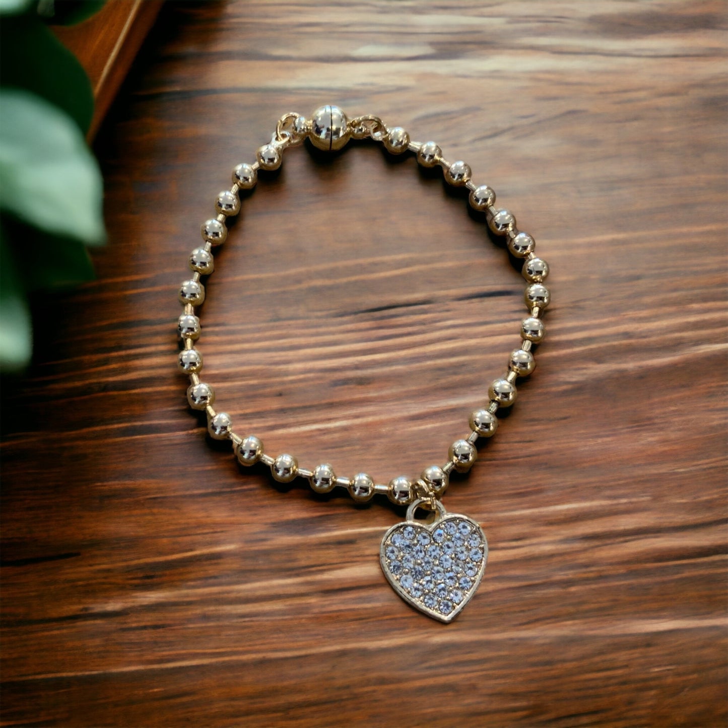 Gold Diamanté Heart Magnetic Clasp Bracelet