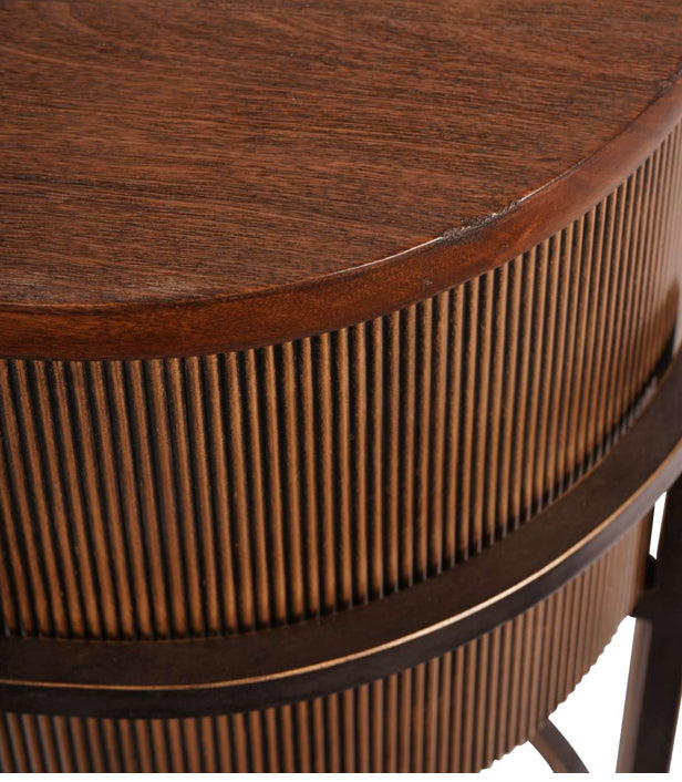 Georgia Corrugated Antique Gold and Solid Wood Top Console Table