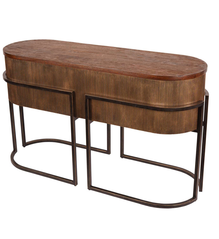 Georgia Corrugated Antique Gold and Solid Wood Top Console Table