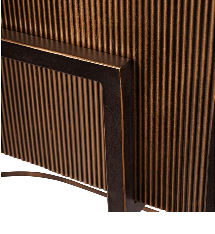 Georgia Corrugated Antique Gold and Solid Wood Top Console Table