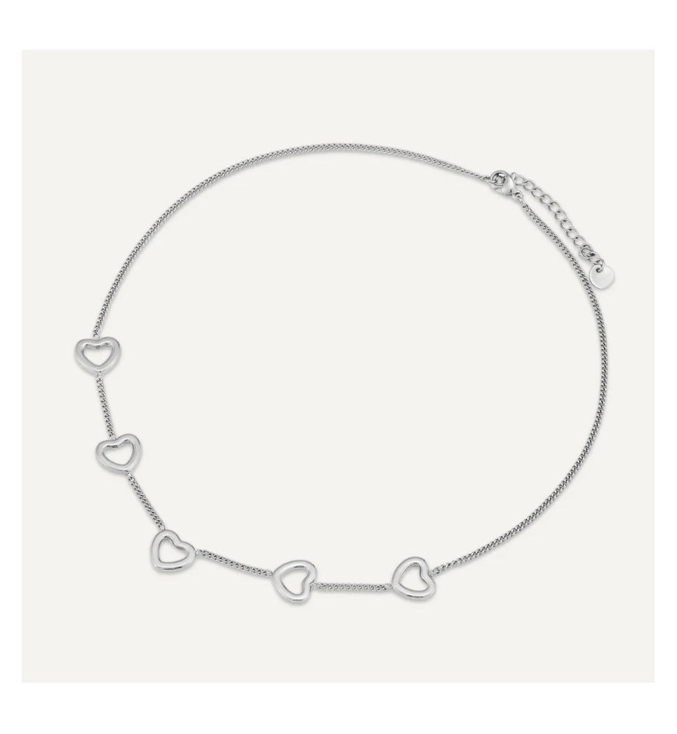 Multi Hearts Short Necklace - Rhodium Silver or Gold