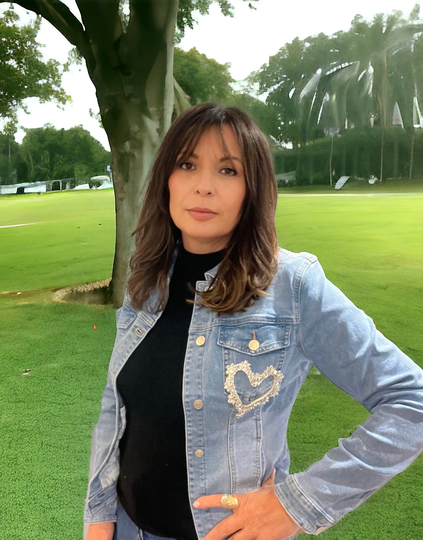 Stretch Denim Jacket with Diamanté Heart Appliqué
