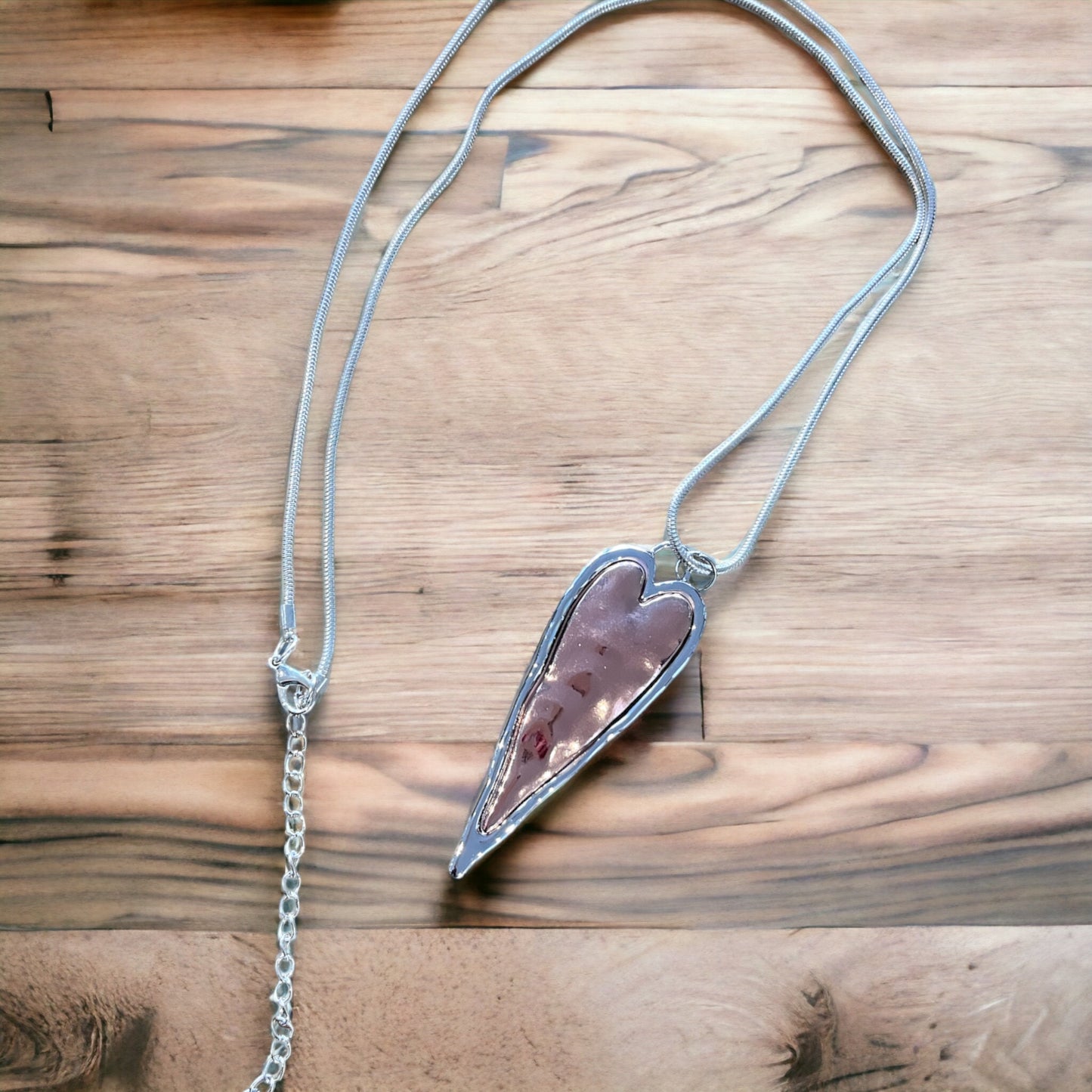 Long Silver & Rose Gold Heart Pendant