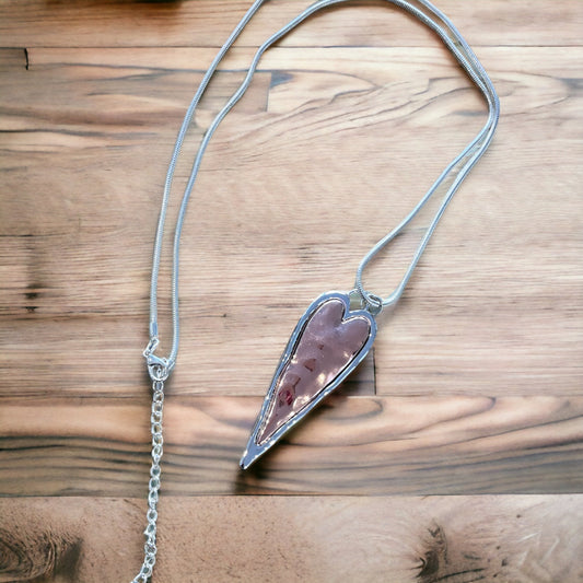 Long Silver & Rose Gold Heart Pendant