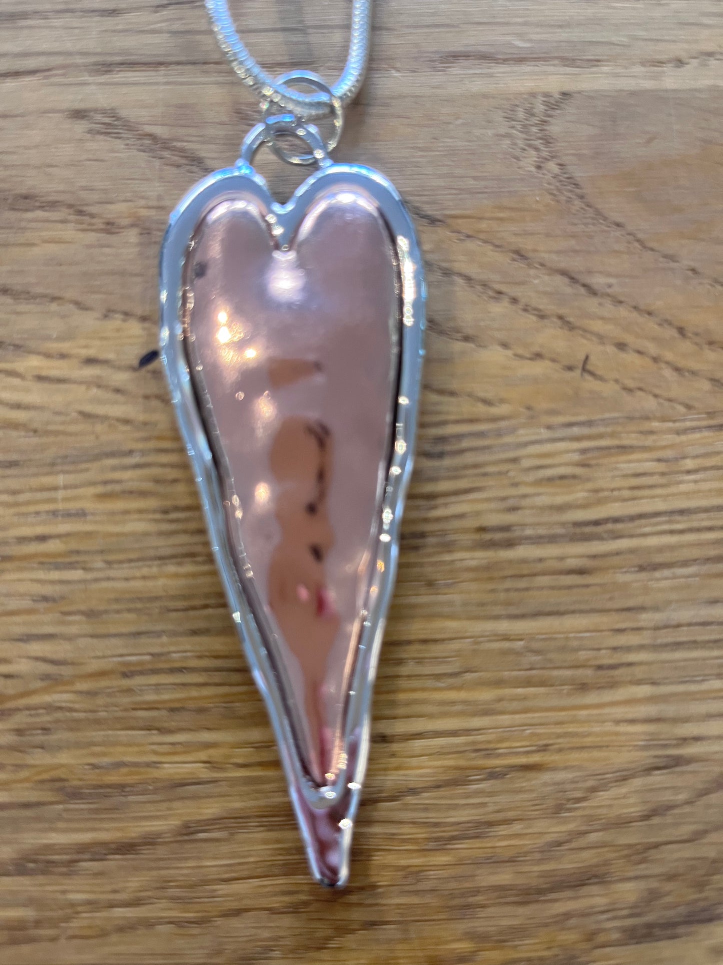 Long Silver & Rose Gold Heart Pendant