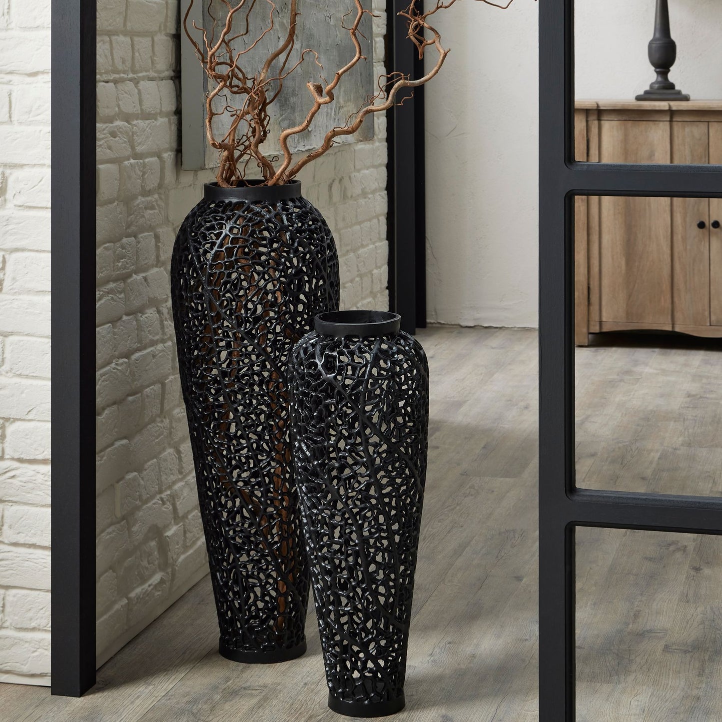 Nero Black Steel Lattice Floor Vase - 68cm Height
