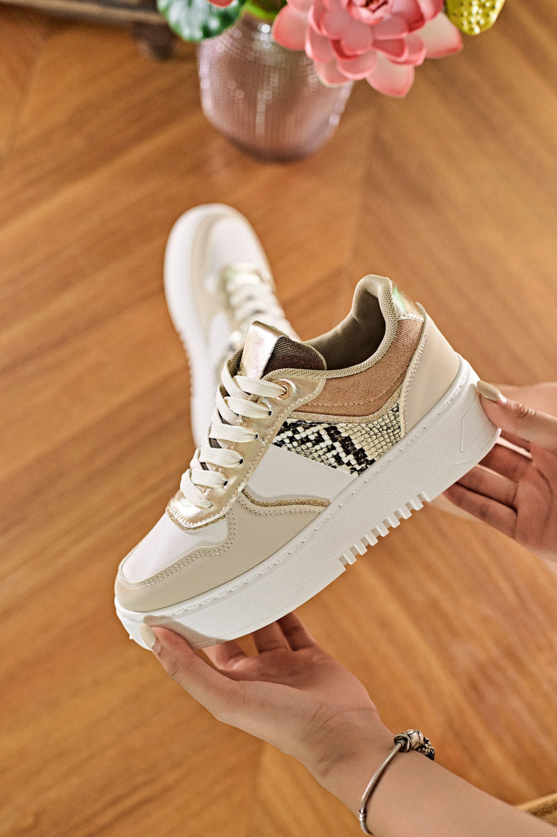 Tan/Gold/ Beige Platform Trainers
