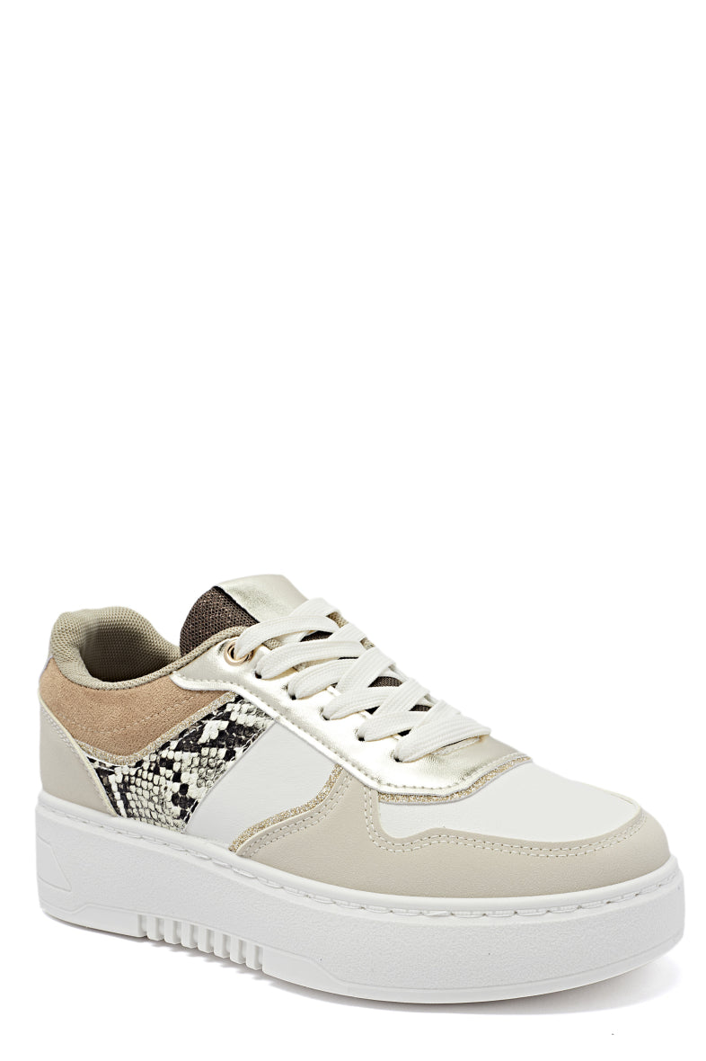 Tan/Gold/ Beige Platform Trainers