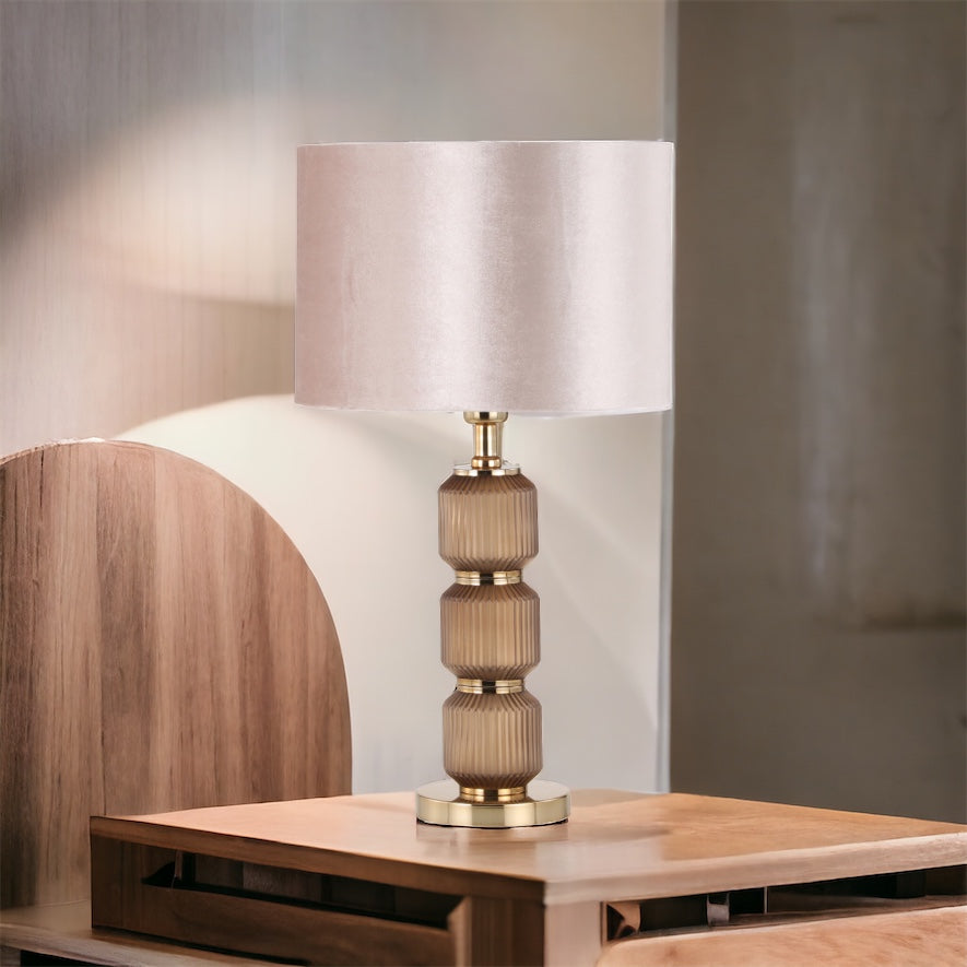Romano Brown Glass Table Lamp with Champagne Velvet Shade