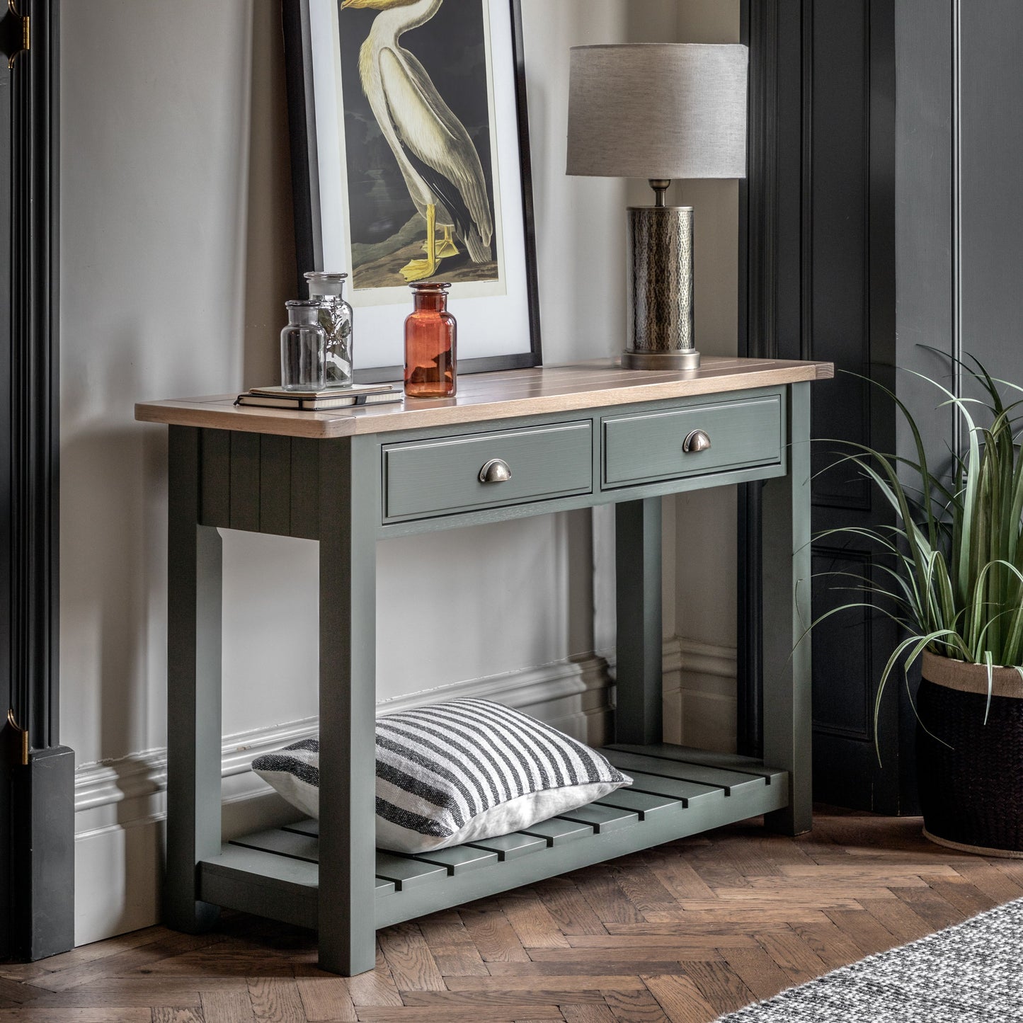 Tilda 2 Drawer Console Table - Moss Green Painted Finish