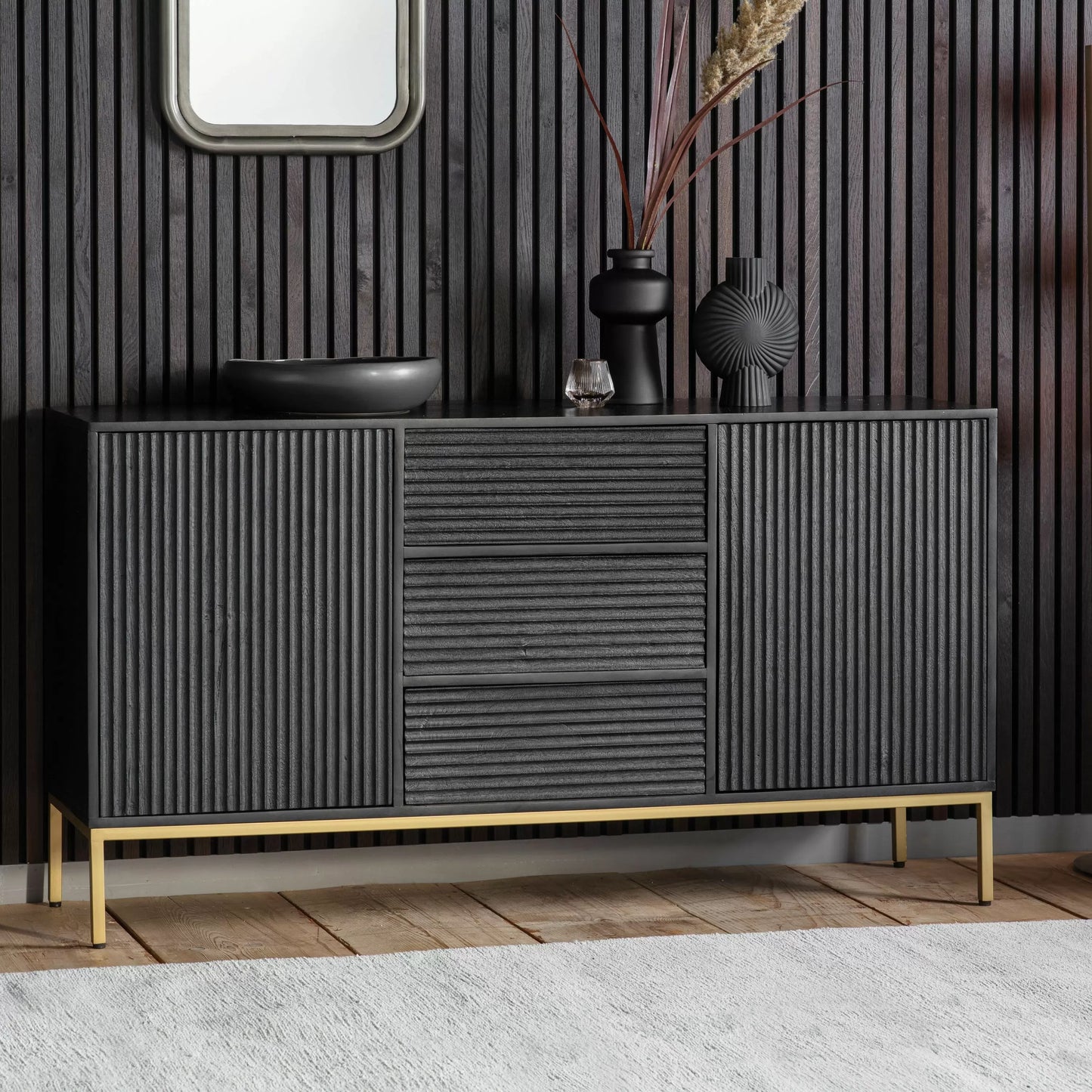 Nero Black & Gold 2 Door 3 Drawer Sideboard - 1500x400x810mm