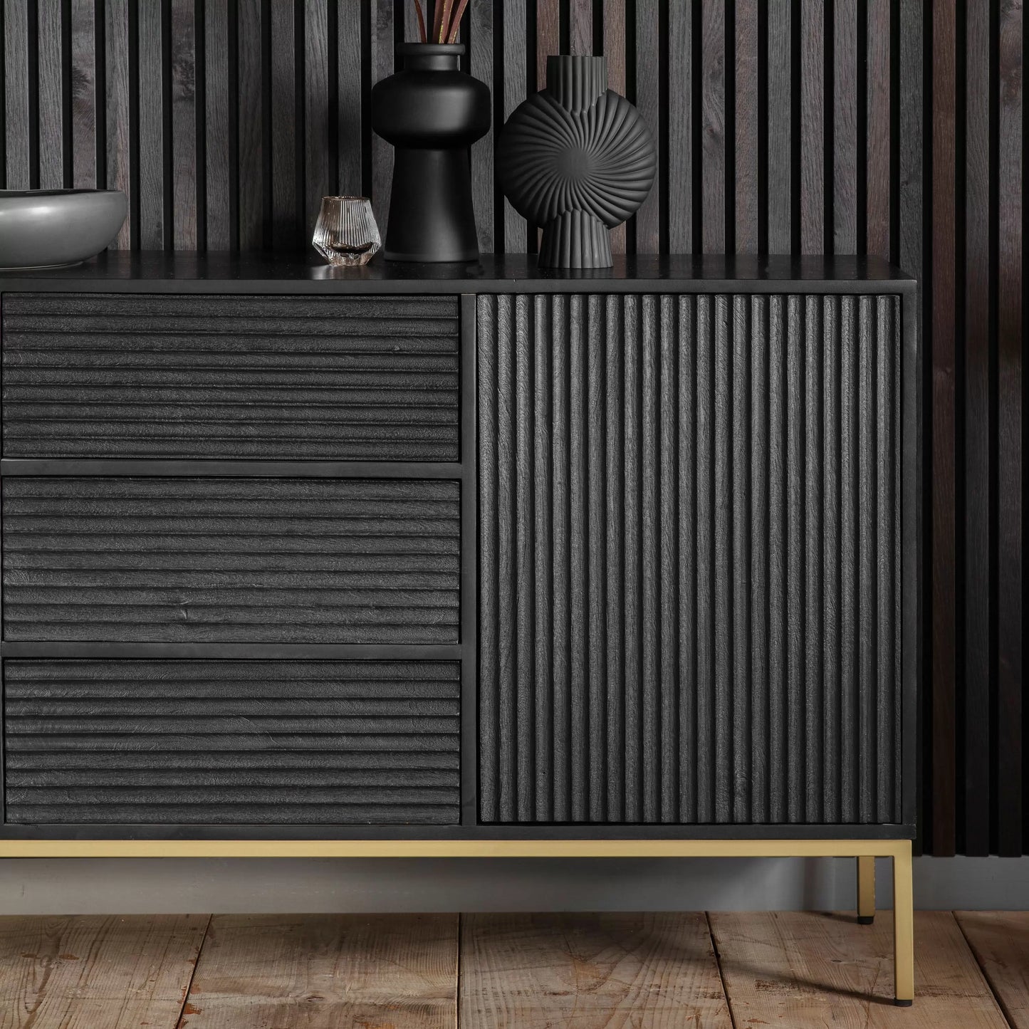 Nero Black & Gold 2 Door 3 Drawer Sideboard - 1500x400x810mm