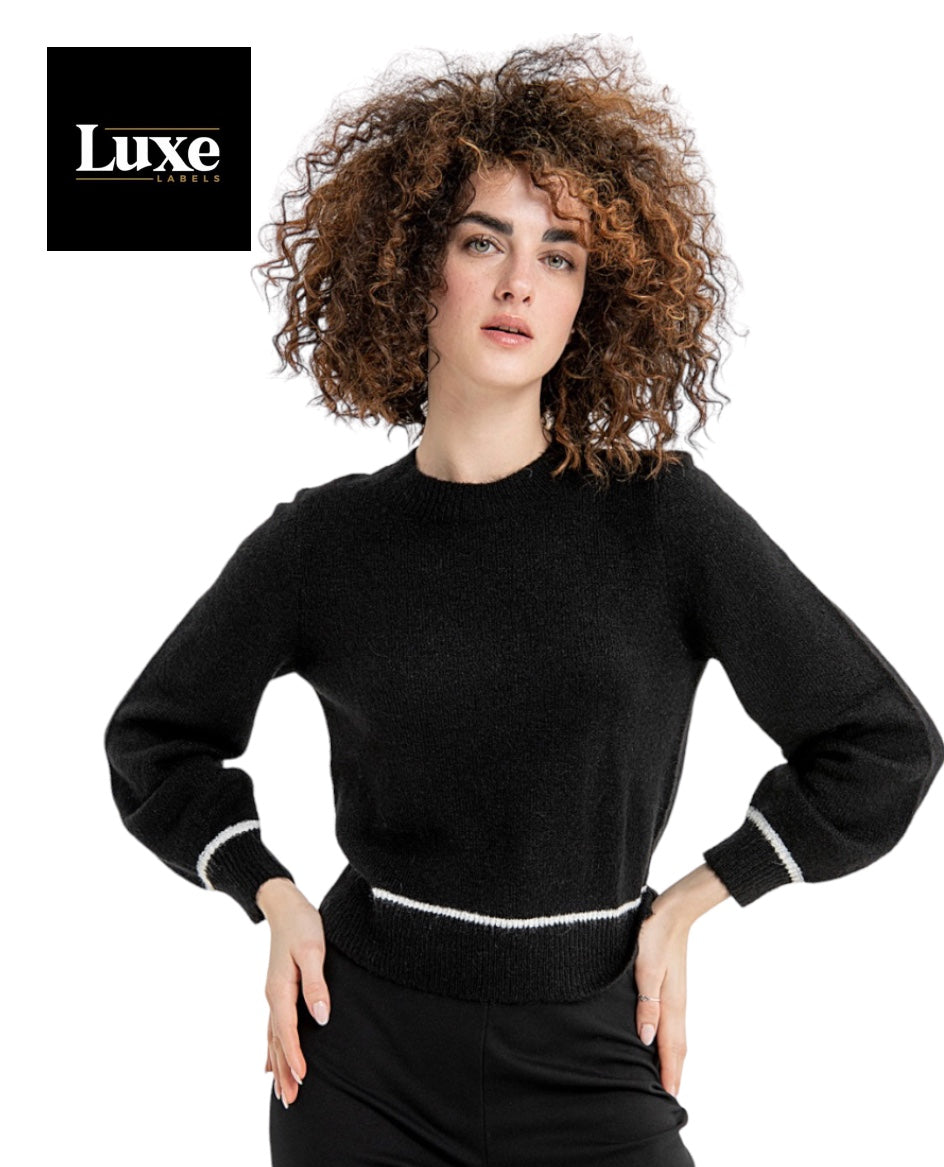 Surkana Wool Blend Sweater contrast Band detail