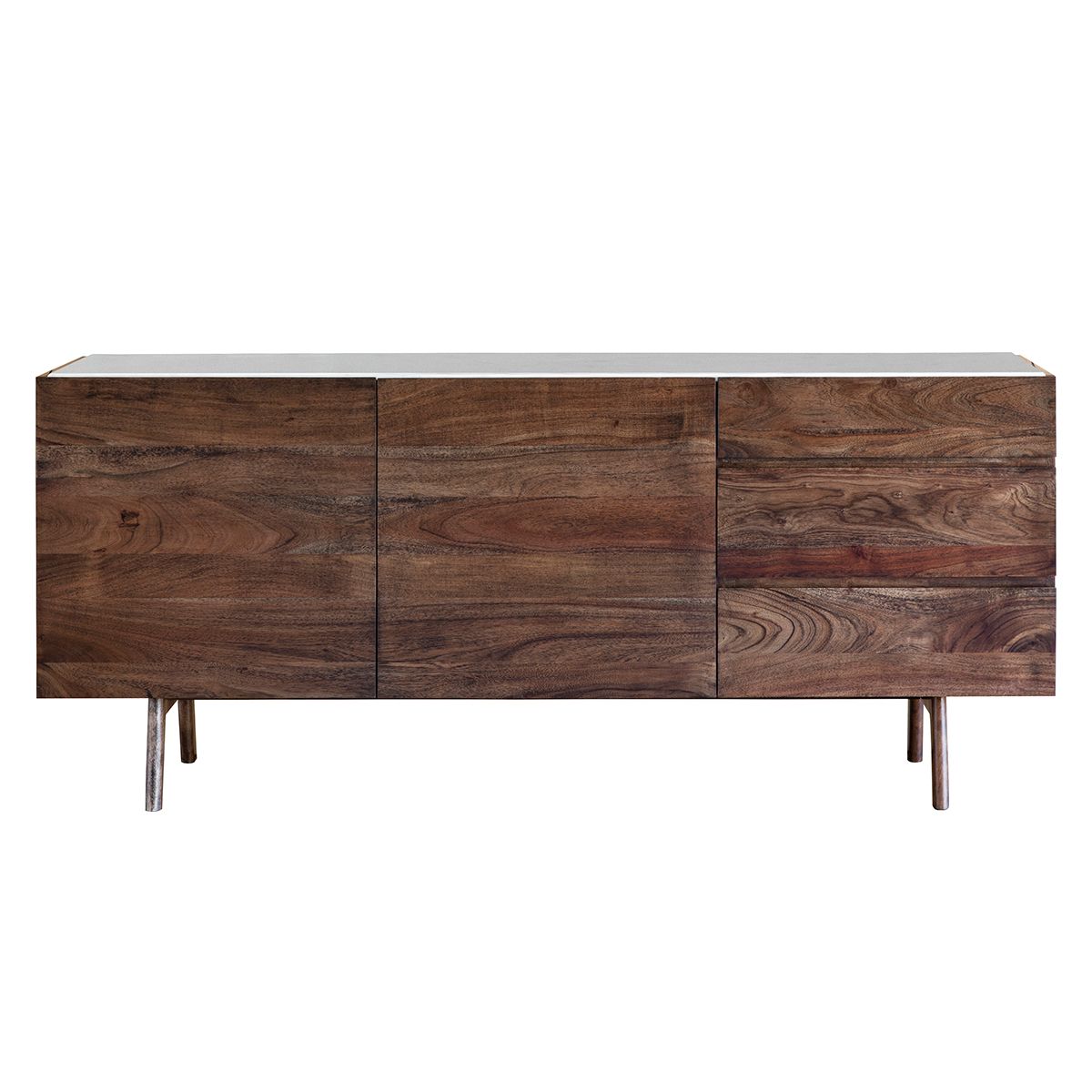 Marello Walnut Stained Solid Acacia Sideboard with Marble Top