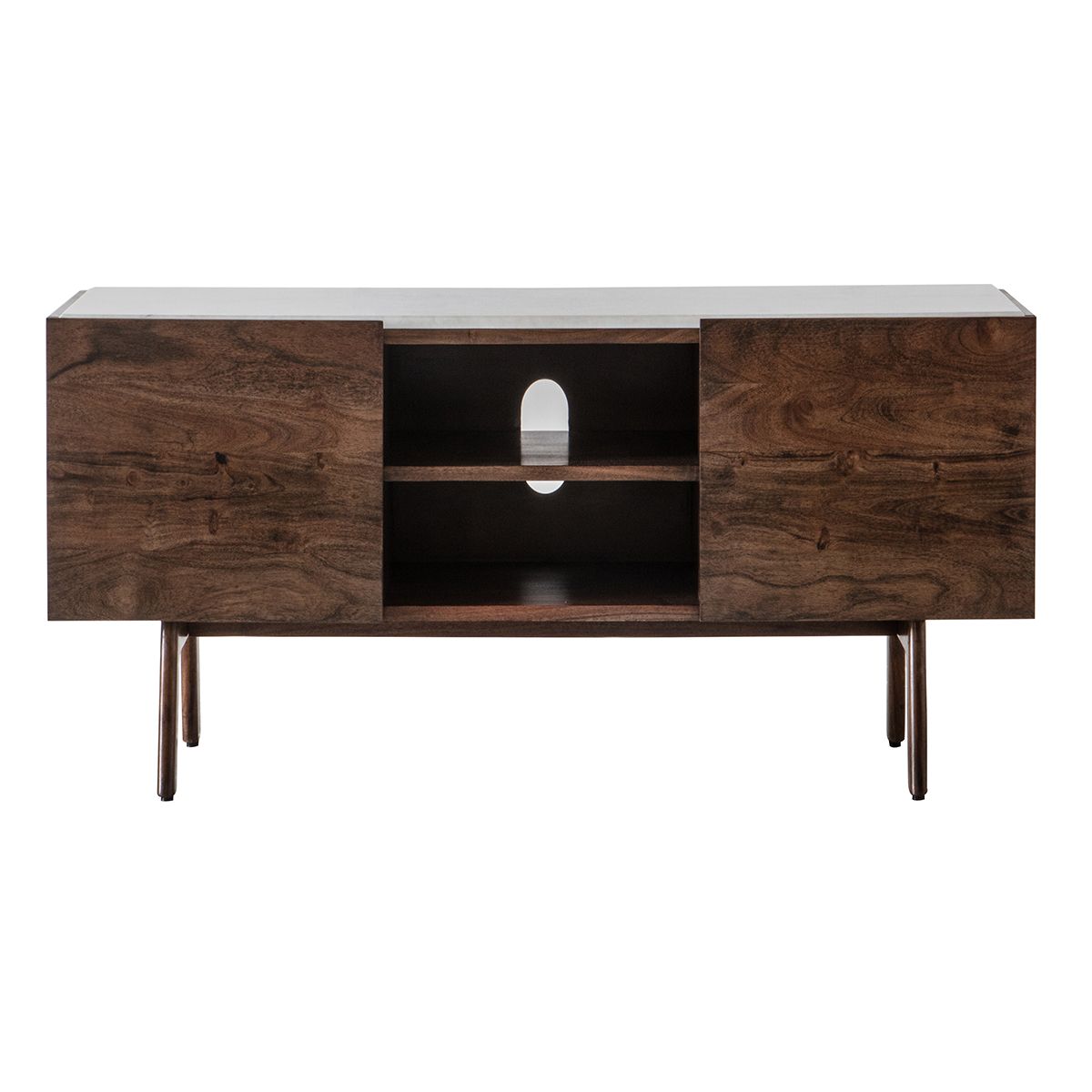 Marello Walnut Stained Acacia Solid Wood Media Cabinet with Marble Top
