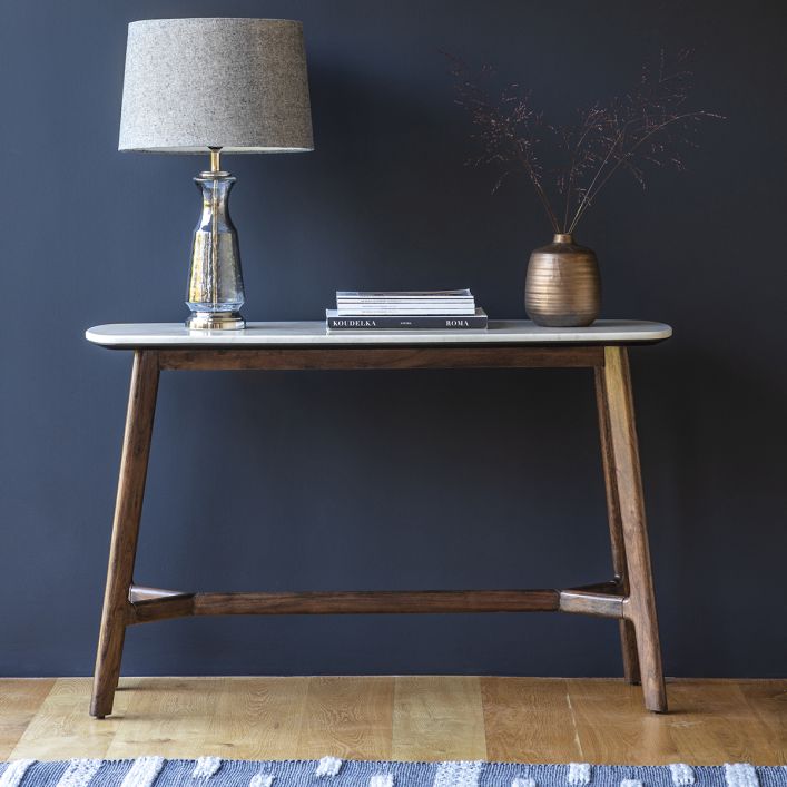 Marello Walnut Stained Acacia Solid Wood Console Table with Marble Top