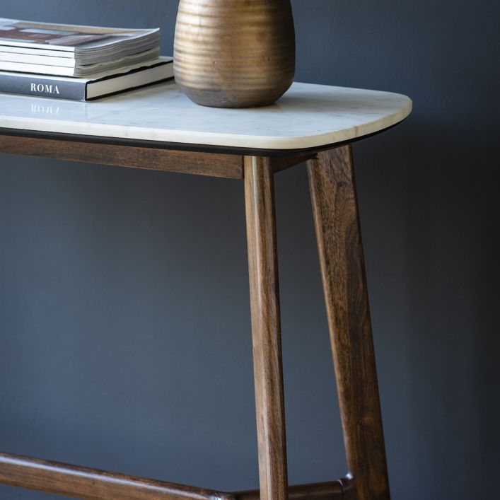 Marello Walnut Stained Acacia Solid Wood Console Table with Marble Top
