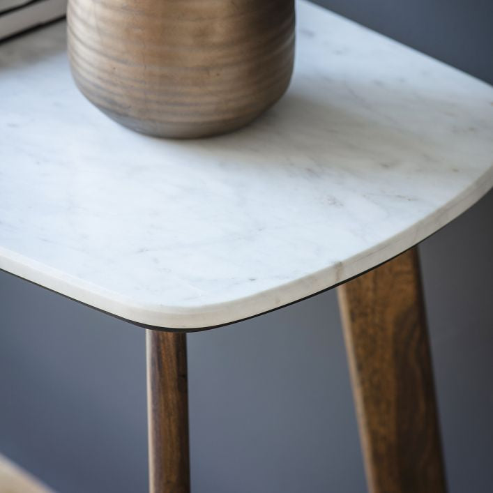 Marello Walnut Stained Acacia Solid Wood Console Table with Marble Top